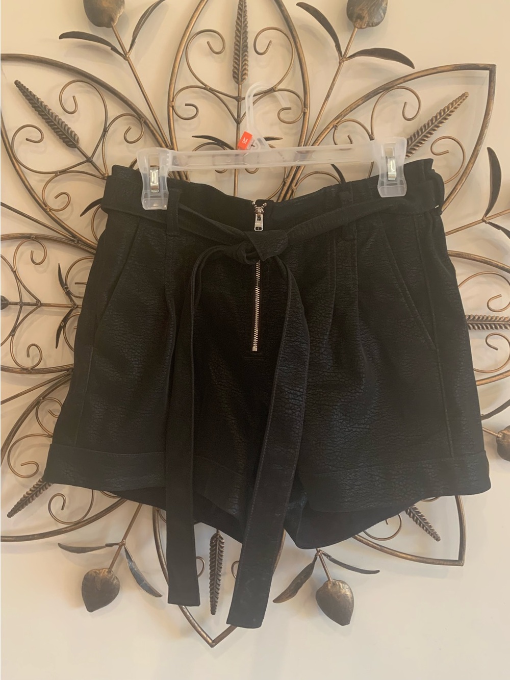 Express Black High-Waist Belted Shorts with Front Zip